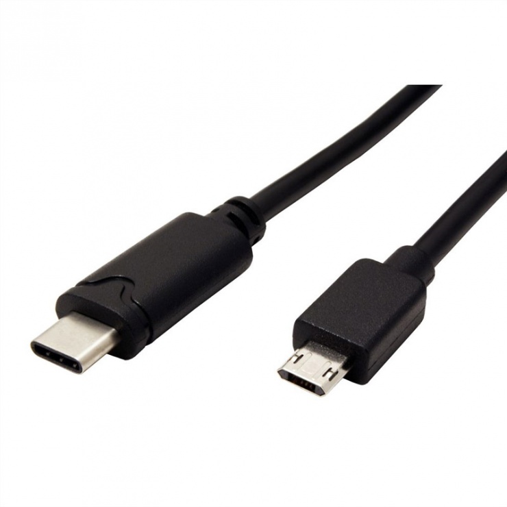 Imagine Cablu micro USB 2.0 reversibil la USB tip C 3m T-T negru, Roline 11.02.8781-3