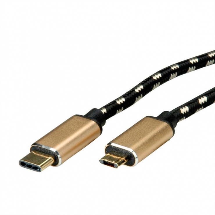 Imagine Cablu GOLD USB 2.0 tip C la micro USB-B reversibil T-T 3m, Roline 11.02.8791-1