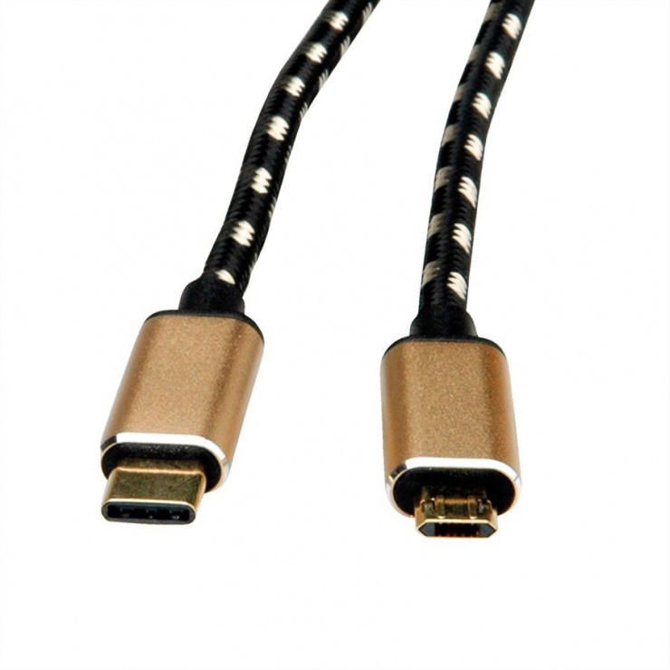 Imagine Cablu GOLD USB 2.0 tip C la micro USB-B reversibil T-T 1.8m, Roline 11.02.8790-2