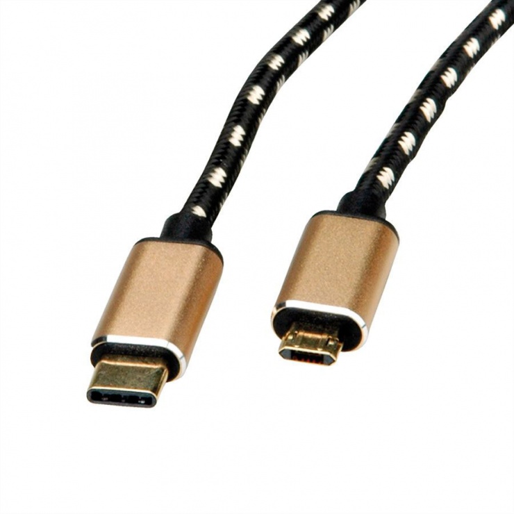 Imagine Cablu GOLD USB 2.0 tip C la micro USB-B reversibil T-T 3m, Roline 11.02.8791-3