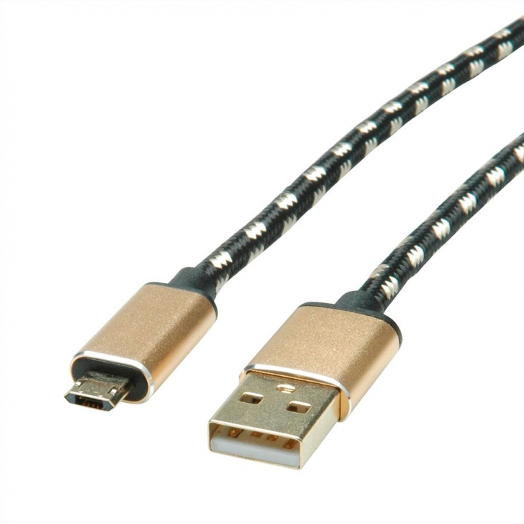 Imagine Cablu micro USB-B reversibil la USB 2.0 GOLD T-T 0.8m, Roline 11.02.8819