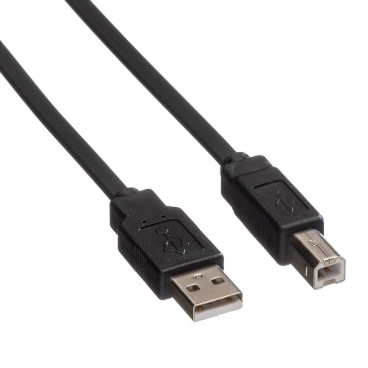 Imagine Cablu de imprimanta USB A la B 0.8m Negru Flat, Roline 11.02.8867