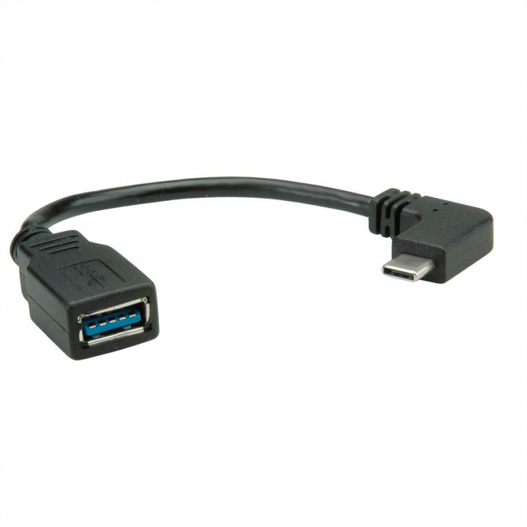 Imagine Adaptor USB 3.1 tip C unghi la USB-A T-M Negru 0.15m OTG, Roline 11.02.9031-1
