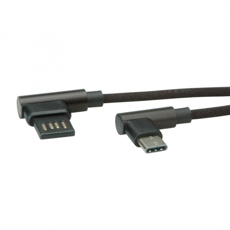Imagine Cablu USB 2.0 tip C la USB tip A reversibil unghi 90 grade T-T 0.8m negru, Roline 11.02.9035