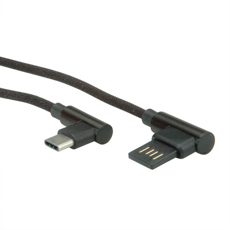 Imagine Cablu USB 2.0 tip C la USB tip A reversibil unghi 90 grade T-T 1.8m negru, Roline 11.02.9036-2