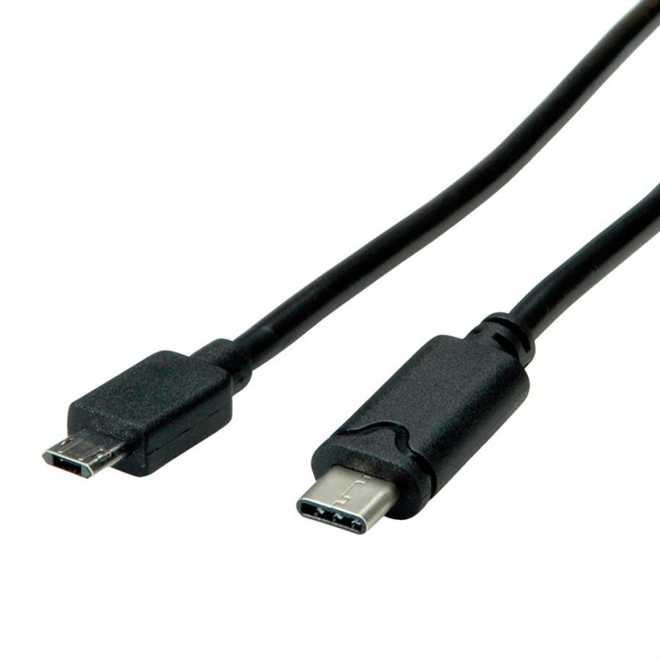 Imagine Cablu micro USB 2.0 reversibil la USB tip C 1.8m T-T negru, Roline 11.02.8780