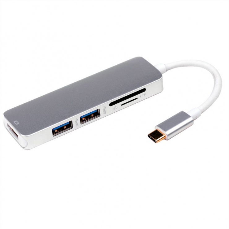 Imagine Docking station USB tip C la 4K HDMI, 2 x USB 3.0, 1x SD/MicroSD, Roline 12.02.1041