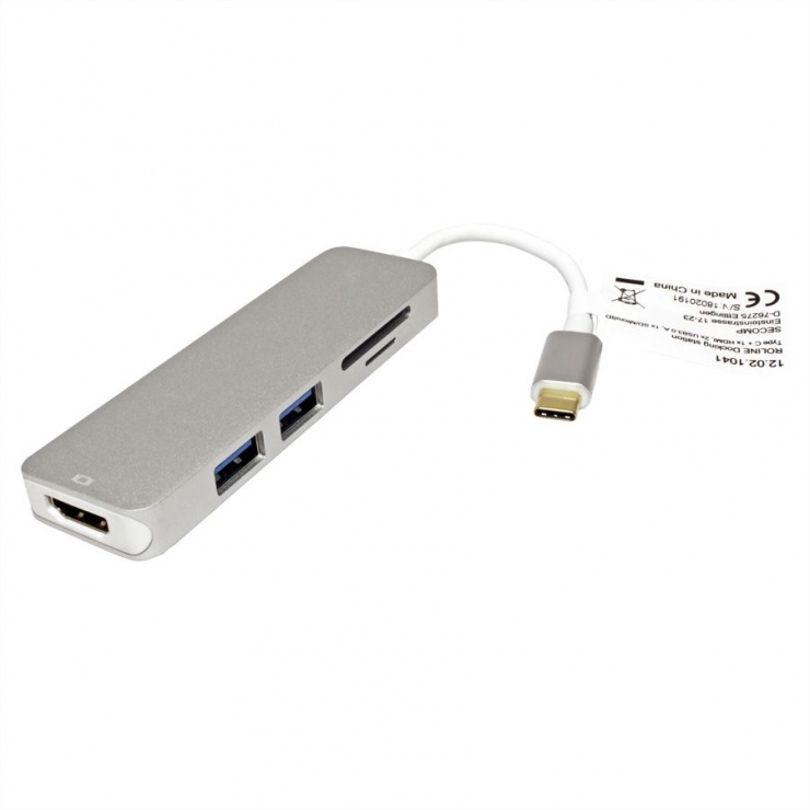 Imagine Docking station USB tip C la 4K HDMI, 2 x USB 3.0, 1x SD/MicroSD, Roline 12.02.1041-1
