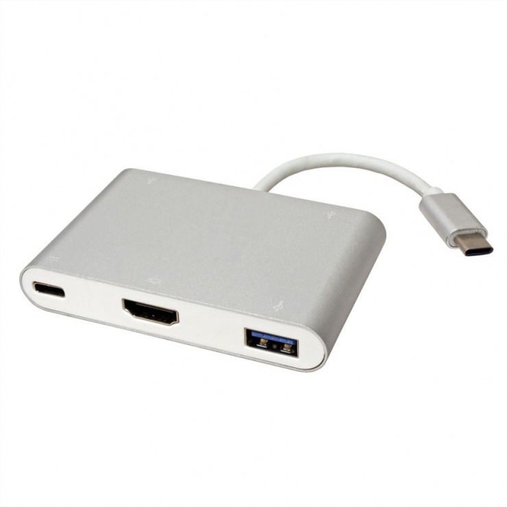 Imagine Adaptor USB 3.1 tip C la 1 x HDMI, 1 x USB 3.0, 1 x conector alimentare (PD), Roline 12.02.1131