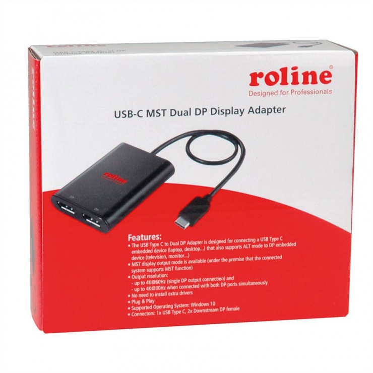 Imagine Adaptor USB tip C la 2 x Displayport T-M, Roline 12.02.1133-2