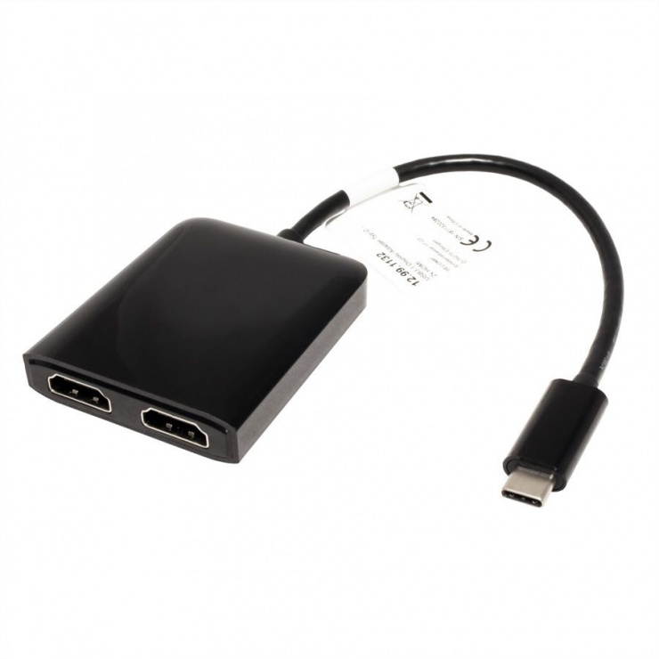Imagine Adaptor USB tip C la 2 x HDMI T-M Negru, Value 12.99.1132
