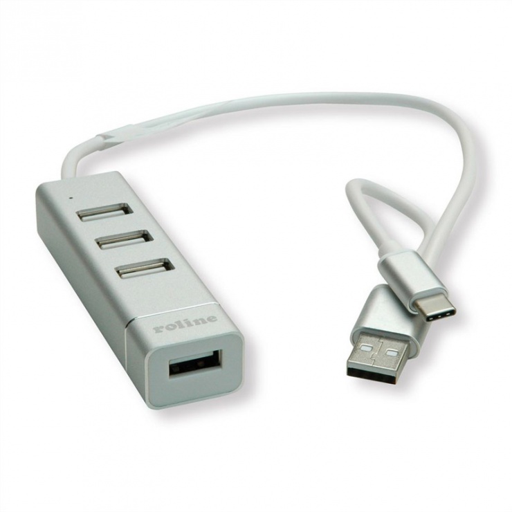 Imagine Hub USB 2.0 tip A+C cu 4 porturi, Roline 14.02.5037