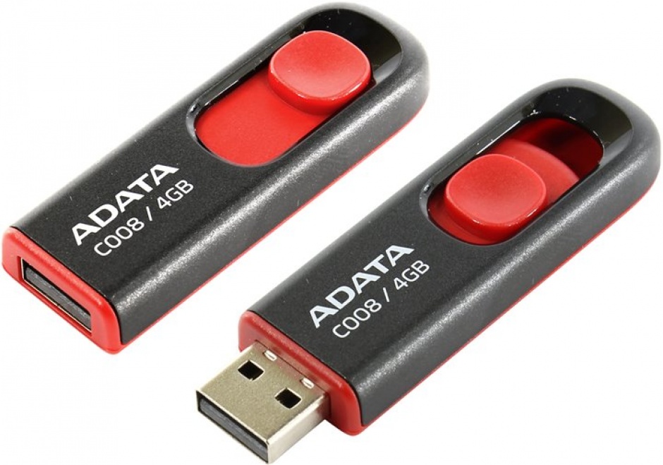 Imagine USB Stick ADATA C008 4GB USB 2.0, Capless, Black/Red