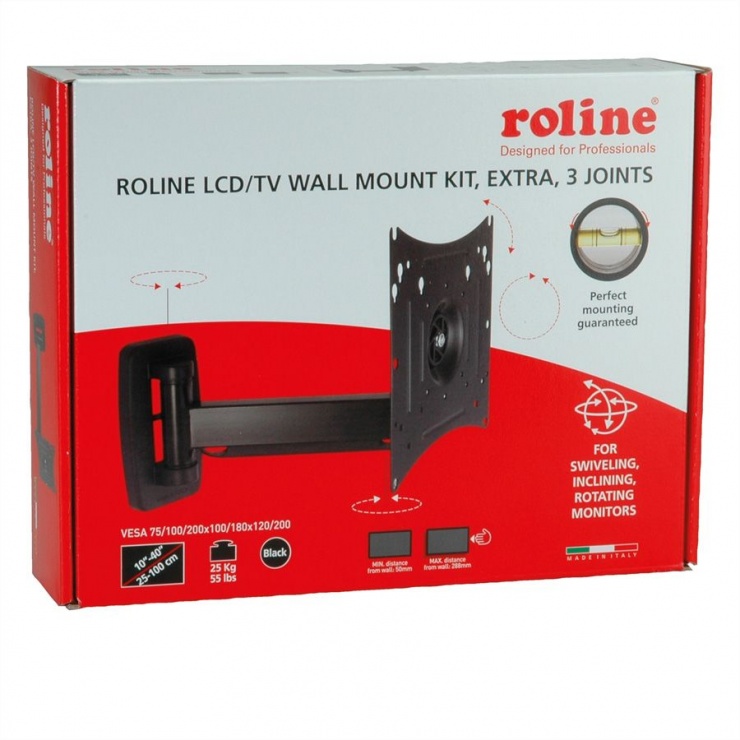 Imagine Suport monitor LCD 10"- 40" perete 3 brate, Roline 17.03.0007