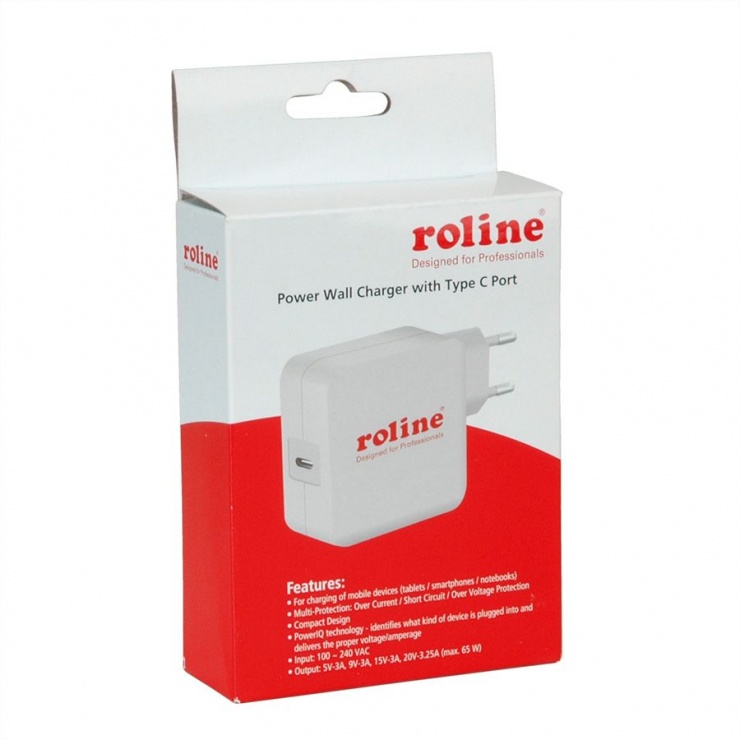 Imagine Incarcator priza Power IQ cu 1 x USB-C 3.5A 65W, Roline 19.11.1029