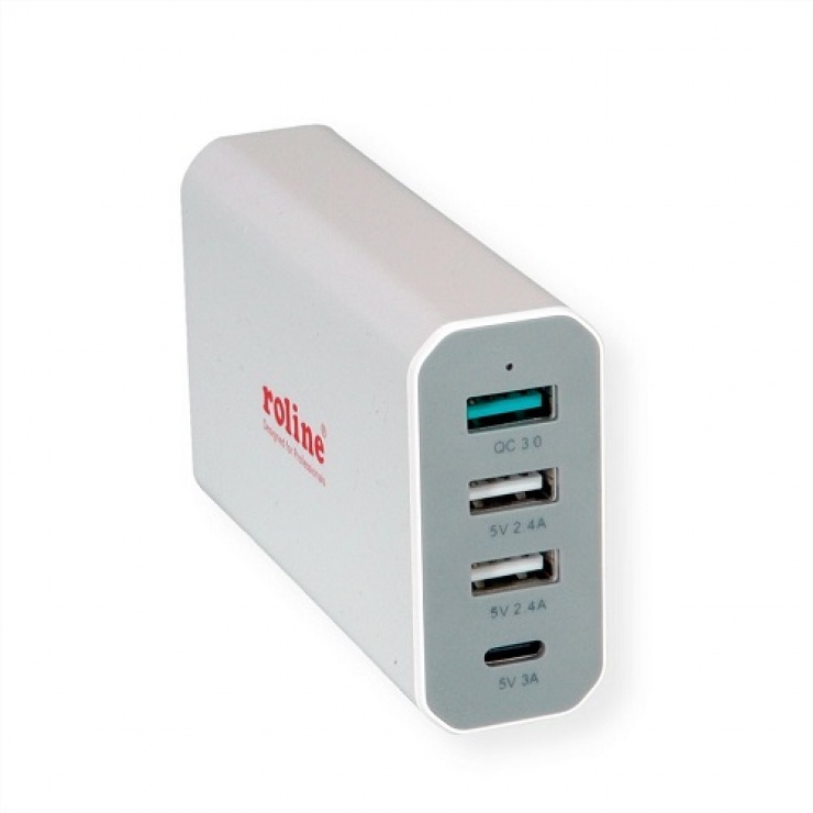 Imagine Incarcator priza 4 porturi USB ( 3 x USB-A 2.4A + 1 x USB-C 3A) max. 40W, Roline 19.11.1031
