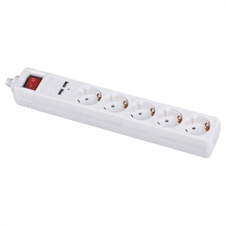 Imagine Prelungitor 5 prize Schuko 1.5m cu switch ON/OFF si 2 porturi USB alb, Value 19.99.1036