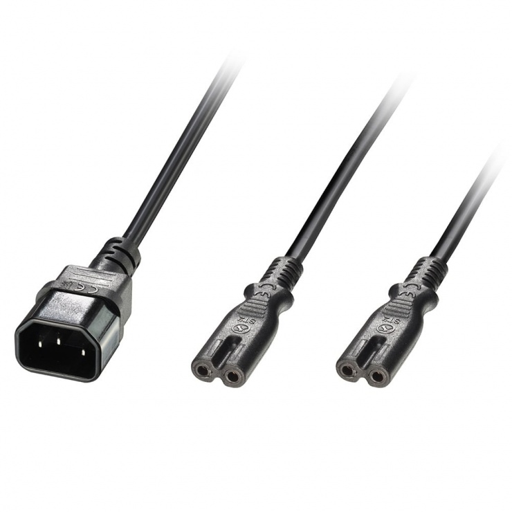 Imagine Cablu de alimentare IEC C14 la 2 x IEC C7 2.5m negru, Lindy L30368