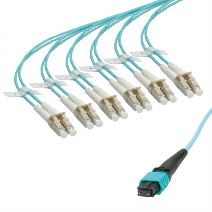 Imagine Cablu fibra optica OM3 MPO/12x LC turcoaz 2m, Roline 21.17.0300
