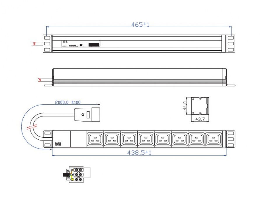 Imagine Prelungitor rackabil 19" C20 la 8 x C19, Bachmann 333.815