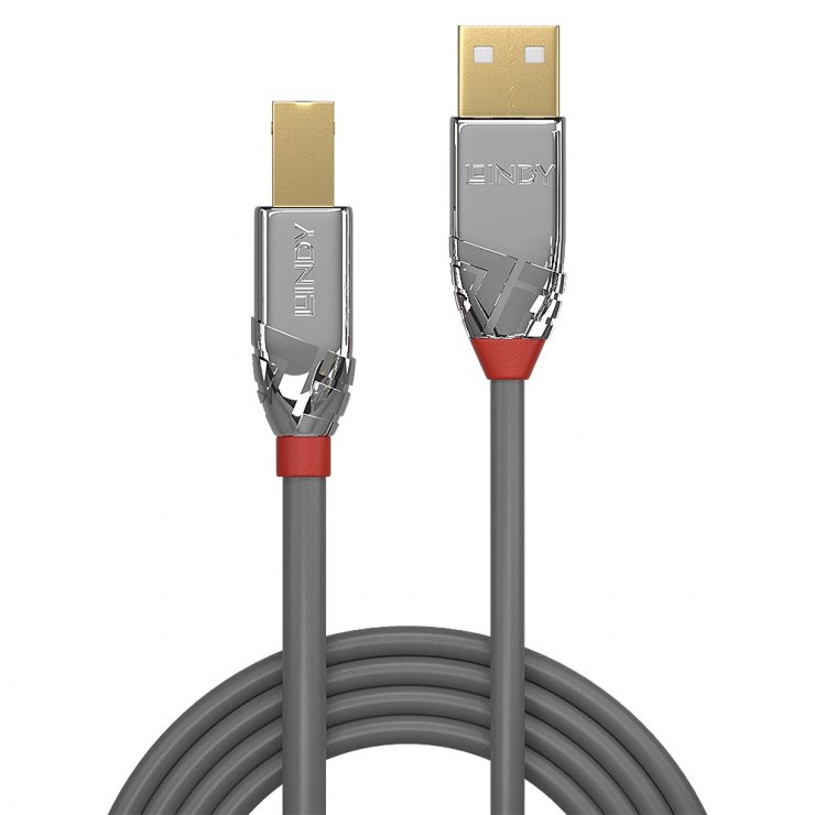 Imagine Cablu USB 2.0 tip A la tip B 1m Cromo Line, Lindy L36641-1
