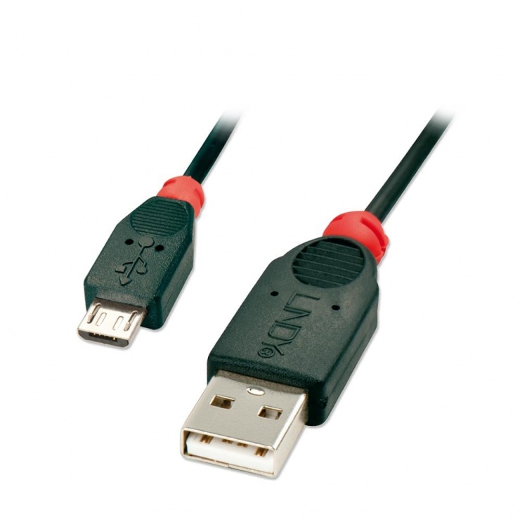 Imagine Cablu micro USB 2.0 la USB-A 3m T-T Negru, Lindy L41804