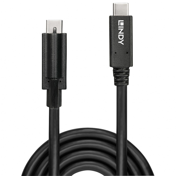 Imagine Cablu USB 3.1 tip C cu surub la USB 3.1-C T-T 1m negru, Lindy L41908-1