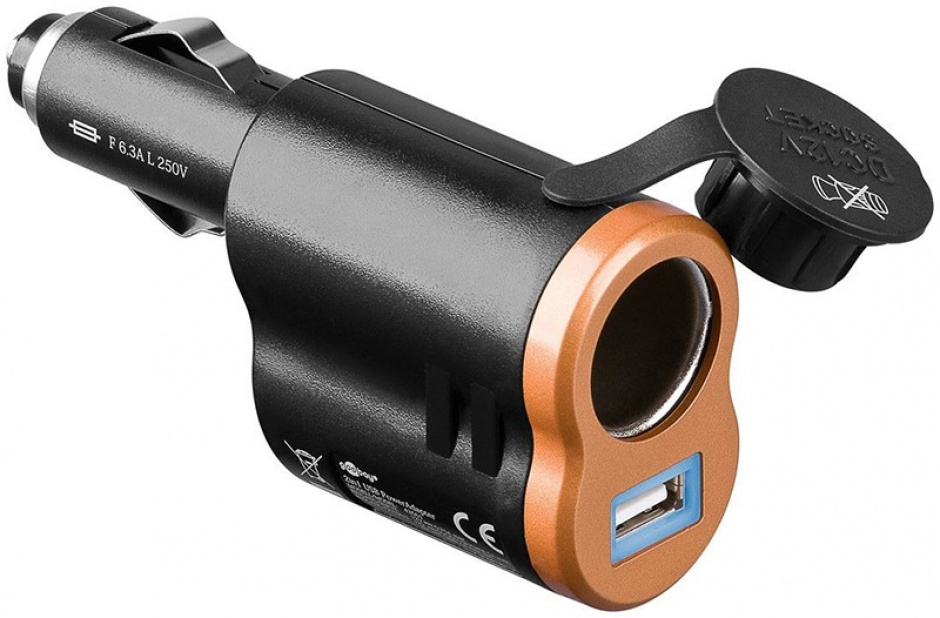 Imagine Incarcator auto 1 x USB 1A + 1 x port auto 12/24V, Goobay 43561