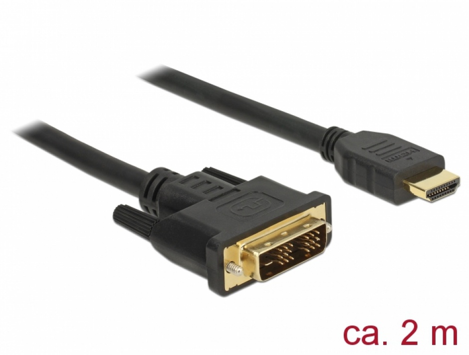 Imagine Cablu DVI-D Single Link 18+1pini la HDMI T-T 2m, Delock 85584