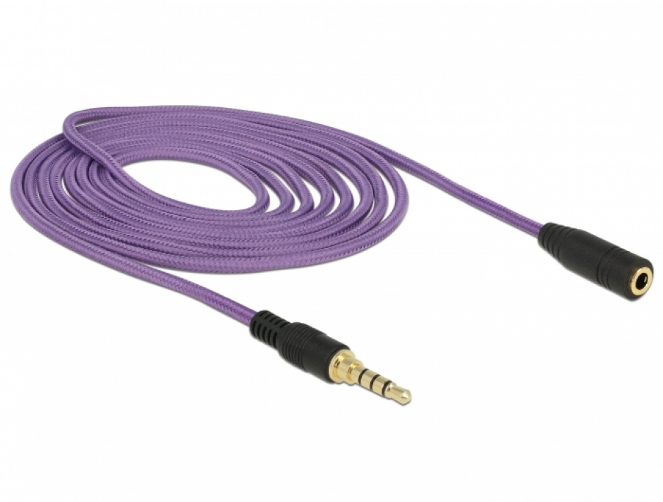 Imagine Cablu prelungitor jack stereo 3.5mm (pentru smartphone cu husa) T-M 4 pini 2m mov, Delock 85624