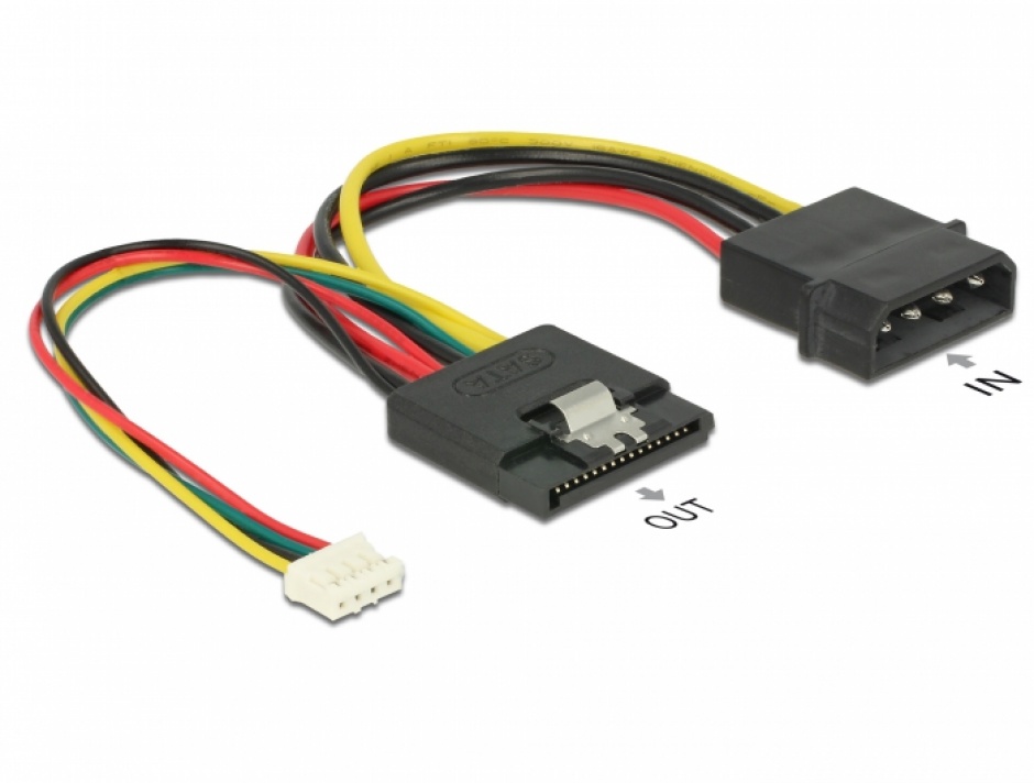 Imagine Cablu de alimentare SATA 15 pini la Molex 4 pini + 4 pini pitch 2.0, Delock 85673 