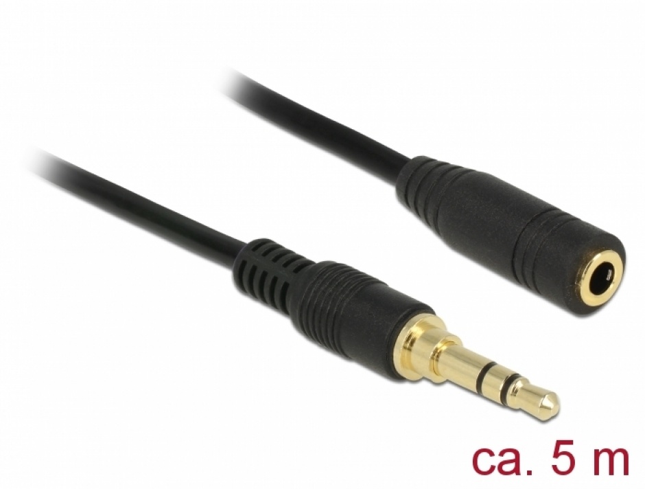 Imagine Cablu prelungitor audio jack stereo 3.5mm (pentru smartphone cu husa) T-M 5m negru, Delock 85590