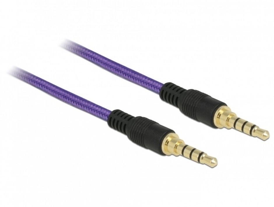 Imagine Cablu audio jack stereo 3.5mm (pentru smartphone cu husa) T-T 4 pini 1m mov, Delock 85596