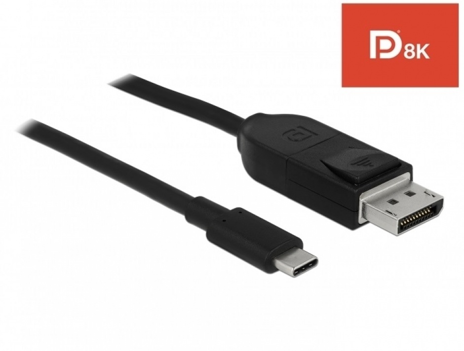 Imagine Cablu bidirectional USB-C la Displayport (DP Alt Mode) 8K 60Hz T-T 1.5m Negru - Certificat DP 8K-1