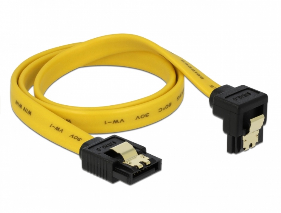 Imagine Cablu SATA II 3 Gb/s unghi jos/drept cu fixare 0.5m, Delock 82479-1