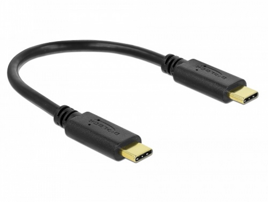 Imagine Cablu USB-C de incarcare 15cm T-T PD 5A cu EMarker Negru, Delock 85814-1
