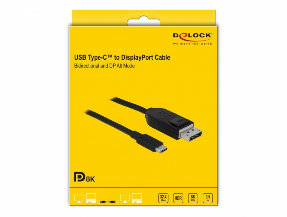 Imagine Cablu bidirectional USB-C la Displayport (DP Alt Mode) 8K 60Hz T-T 0.5m Negru - Certificat DP 8K-3