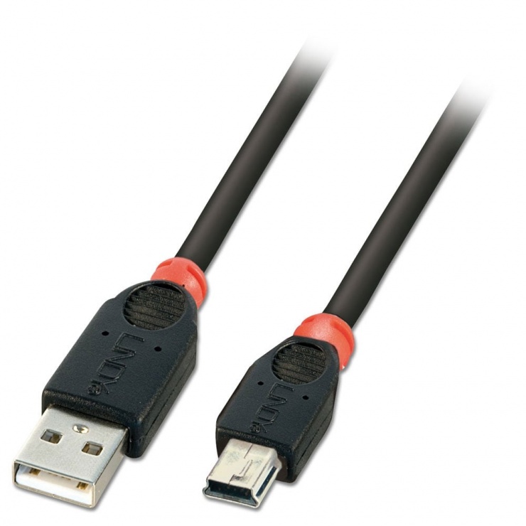Imagine Cablu mini USB 2.0 la USB-A 5m T-T Negru, Lindy L41795