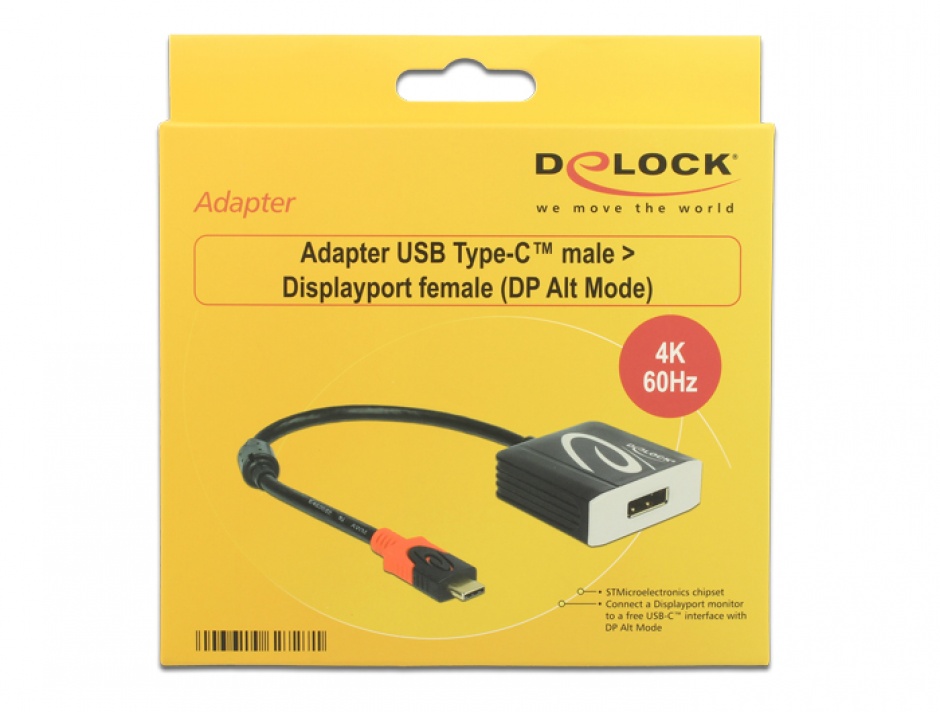 Imagine Adaptor USB tip C la Displayport T-M 4K 60 Hz (DP Alt Mode), Delock 62727-1
