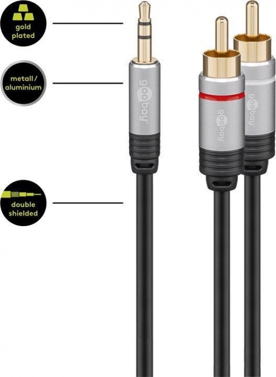 Imagine Cablu audio jack 3.5mm la 2 x RCA CCS T-T 3m, Goobay 78739-2