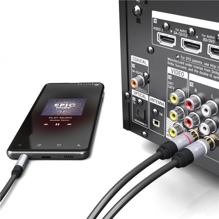 Imagine Cablu audio jack 3.5mm la 2 x RCA CCS T-T 3m, Goobay 78739-3