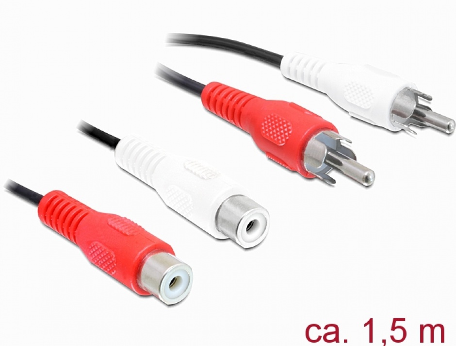 Imagine Cablu prelungitor 2 x RCA T-M 1.5m, Delock 84937-1