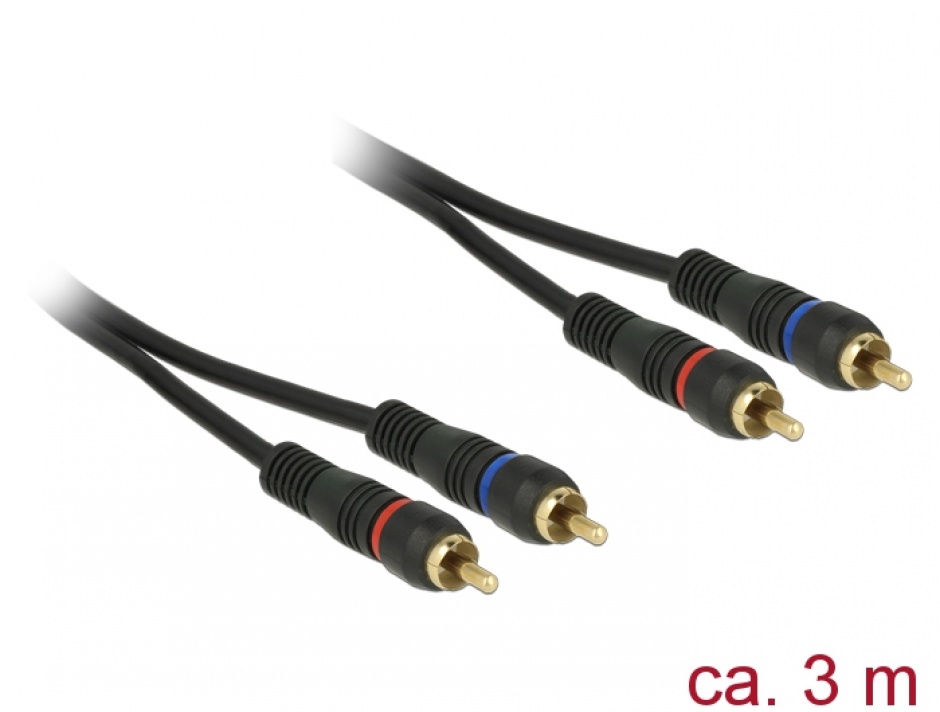 Imagine Cablu 2 x RCA la 2 x RCA T-T 3m Negru coaxial OFC, Delock 85222