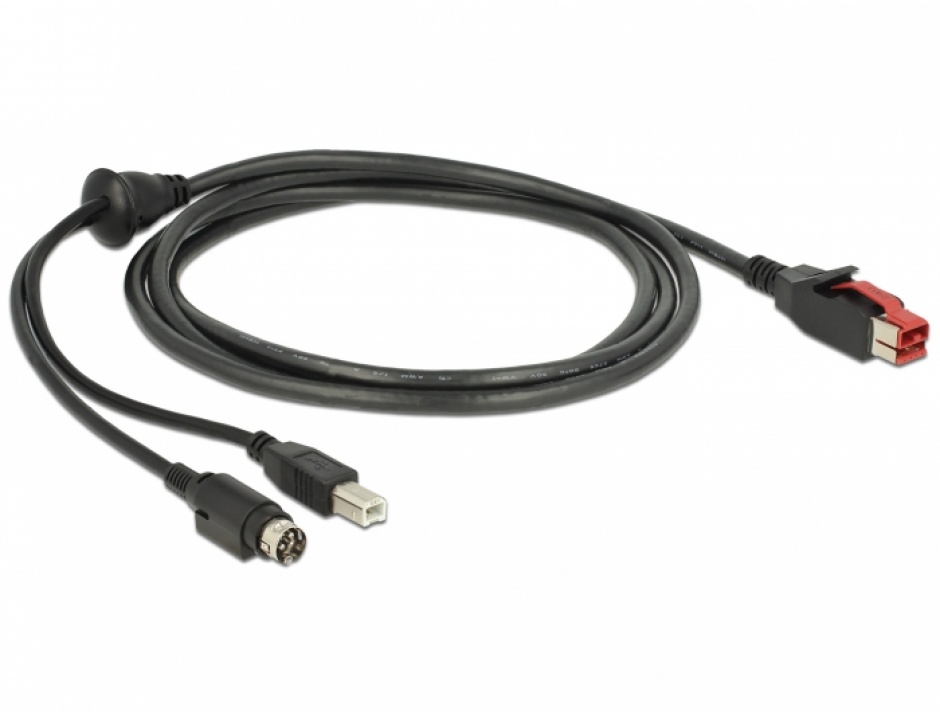 Imagine Cablu PoweredUSB 24V la USB-B + Hosiden Mini-DIN 3 pini 2m pentru POS/terminale, Delock 85488