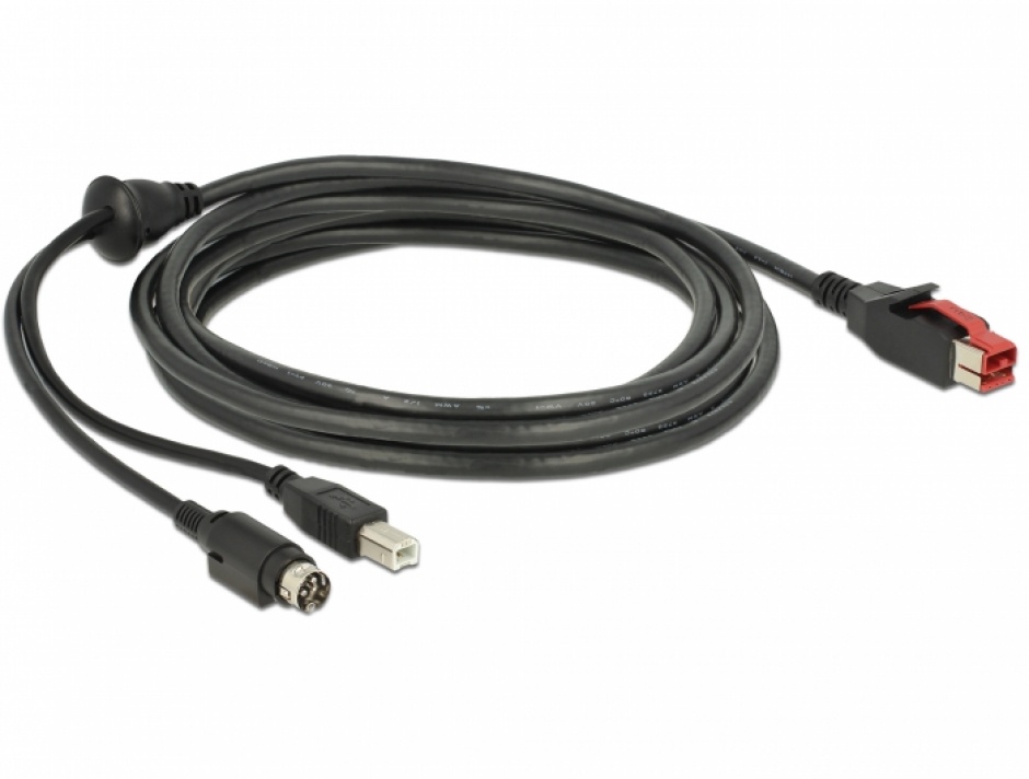 Imagine Cablu PoweredUSB 24V la USB-B + Hosiden Mini-DIN 3 pini 4m pentru POS/terminale, Delock 85490