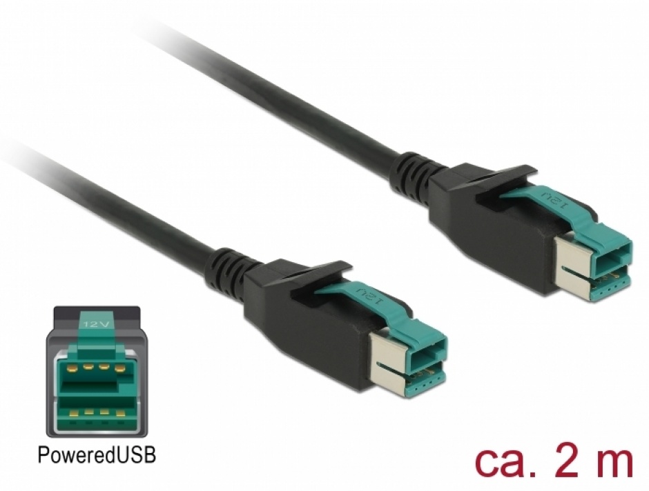 Imagine Cablu PoweredUSB 12V T-T 2m pentru POS/terminale, Delock 85493