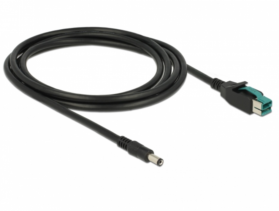 Imagine Cablu PoweredUSB 12 V la DC 5.5 x 2.1 mm 2m pentru POS/terminale, Delock 85498
