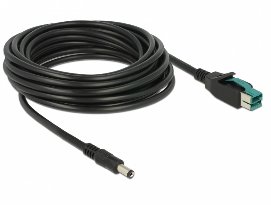 Imagine Cablu PoweredUSB 12 V la DC 5.5 x 2.1 mm 5m pentru POS/terminale, Delock 85501