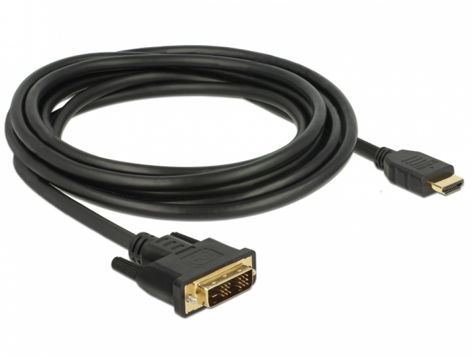 Imagine Cablu DVI-D Single Link 18+1 la HDMI pini T-T 3m, Delock 85585-1