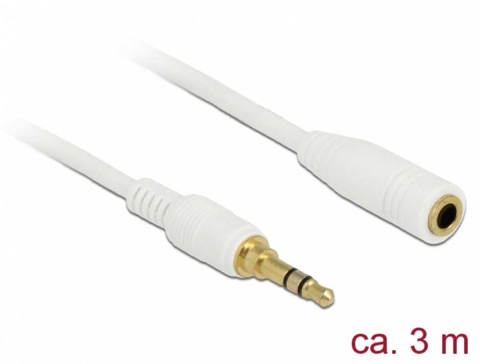 Imagine Cablu prelungitor audio jack 3.5mm (pentru smartphone cu husa) 3 pini T-M 3m Alb, Delock 85589